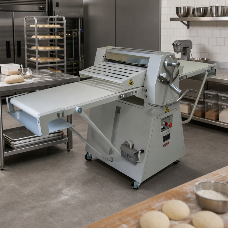 Product image #3 for BakeMax BMFRS01 Floor Model Reversible Dough Sheeter with 17 x 79-Inch Conveyor