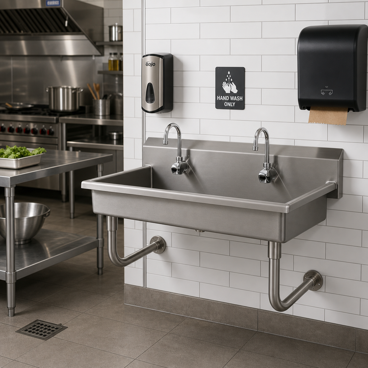 Product image #2 for Advance Tabco Multiwash Wall-Mounted Stainless Steel Hand Sink with 2 Electronic Faucets, 40 Inch