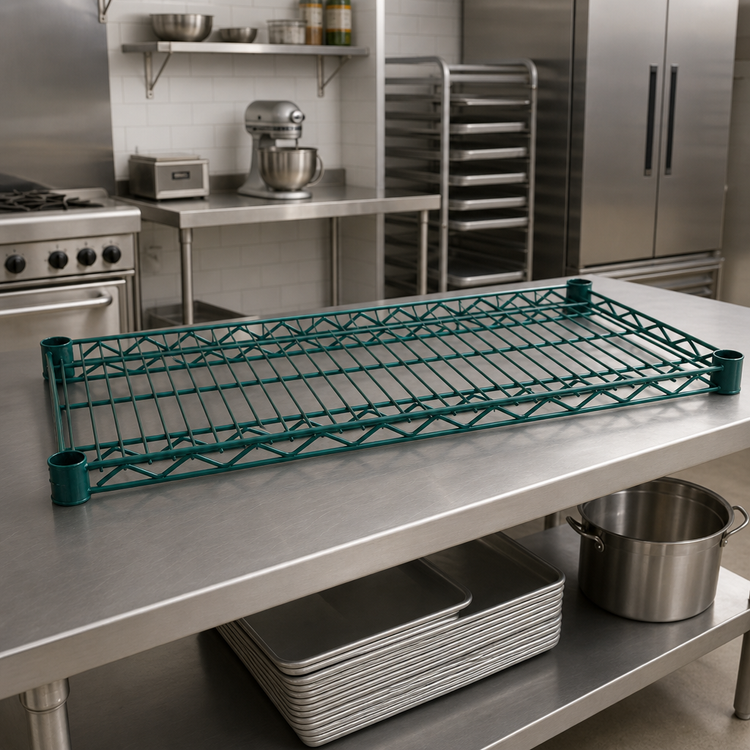 Product image #3 for Advance Tabco Special Value Heavy Duty Green Epoxy Coated Wire Shelf, 72 x 24 Inches