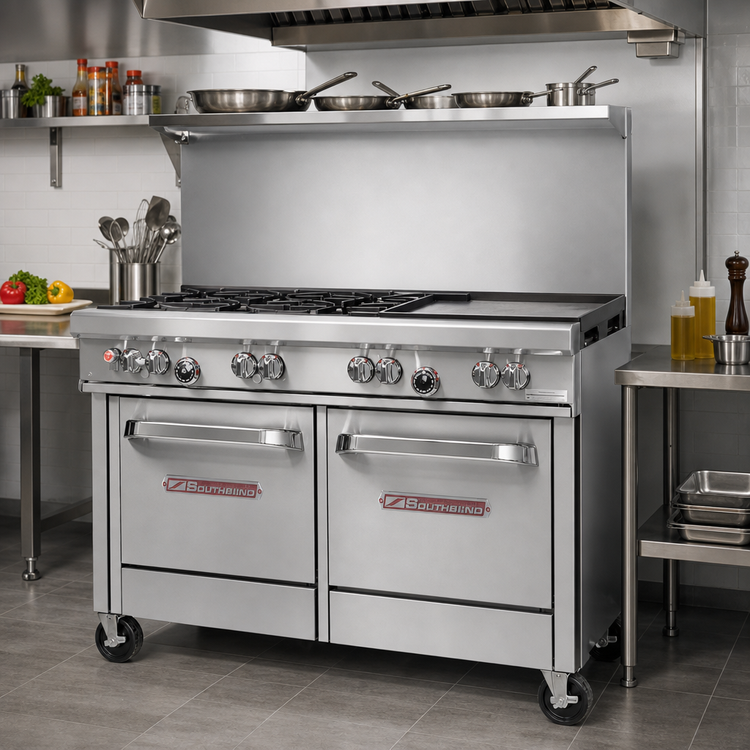 Product image #2 for Southbend Ultimate 48-Inch Gas Restaurant Range with Manual Griddle, Convection Oven, and Cabinet Base