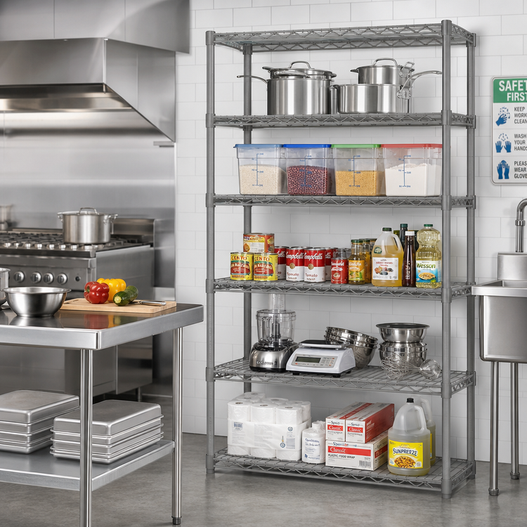 Product image #2 for Eagle Group Valu-Master 5-Tier Add-On Wire Shelving Unit, 36"W x 24"D x 74"H, Pewter Gray Epoxy