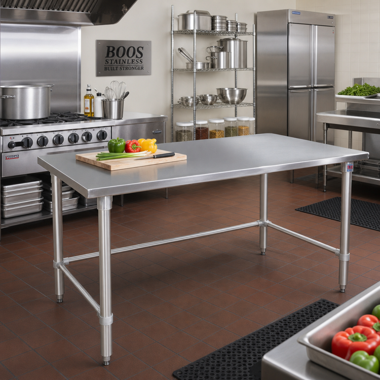 Product image #2 for John Boos Stallion 84-Inch x 36-Inch 300 Series Stainless Steel Flat Top Work Table with Stallion Safety Edge