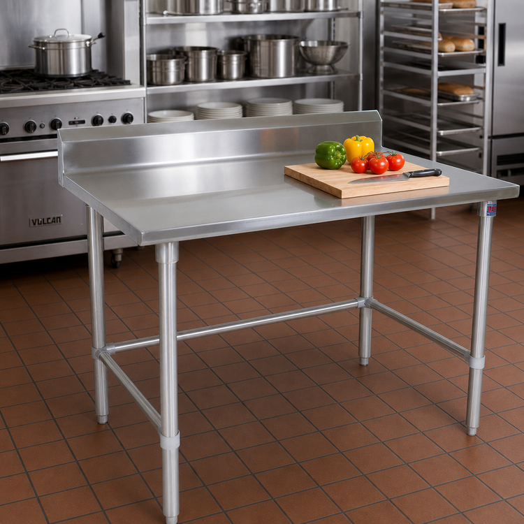 Product image #2 for John Boos Stallion 48-Inch x 24-Inch 16-Gauge Stainless Steel Top Work Table with 5-Inch Backsplash and Safety Edge