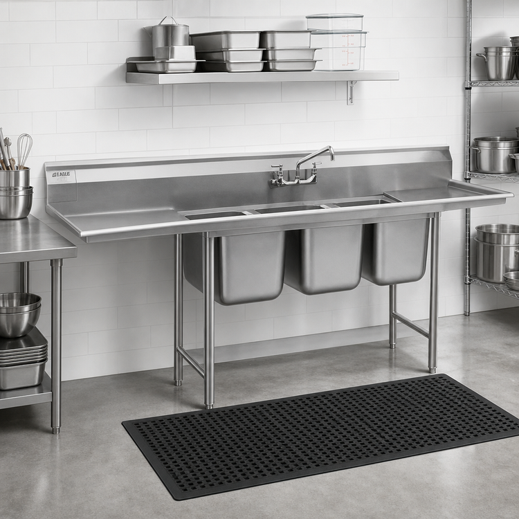 Product image #2 for Eagle Group 3-Compartment Floor Model Sink with Left Drainboard, 304 Stainless Steel, 80-3/8 Inch W x 27-1/2 Inch D