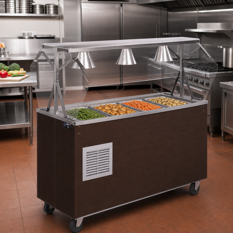 Product image #2 for Vollrath 2-Series Affordable Portable Refrigerated 4-Pan Cold Food Buffet Station with Breath Guard, Walnut Woodgrain, 60-Inch
