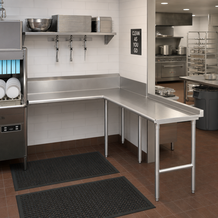 Product image #2 for John Boos Pro-Bowl L-Shaped Island Clean Dishtable, 60" Machine-to-Corner x 144" Corner-to-End, 44" H, Left-to-Right Operation