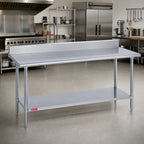 Thumbnail image #2 for Duke Manufacturing 314S-30120-5R 120-Inch x 30-Inch Stainless Steel Work Table, 14-Gauge 300-Series Top, 5-Inch Riser, Undershelf