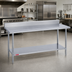 Thumbnail image #2 for Duke 120-Inch x 30-Inch 14-Gauge 300-Series Stainless Steel Work Table with 5-Inch Riser and Stainless Undershelf