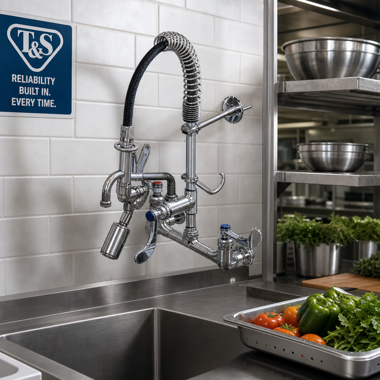 Product image #2 for T&S Brass 8-Inch Wall-Mount Mini Pre-Rinse Unit with Spray Valve