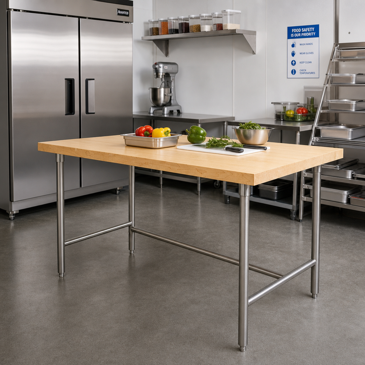 Product image #3 for Advance Tabco 72" x 30" Laminated Hard Maple Wood Top Work Table with Stainless Steel Legs and Crossrails