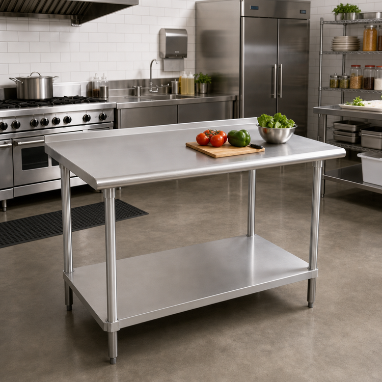 Product image #2 for Advance Tabco 48-Inch x 36-Inch 304 Stainless Steel Work Table with Adjustable Undershelf and 1-1/2-Inch Rear Up-Turn