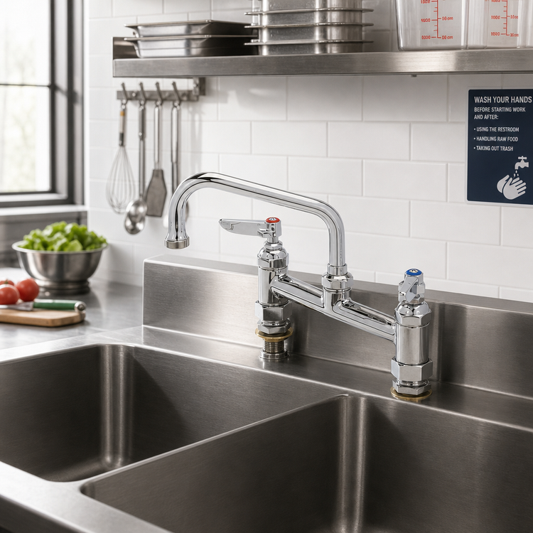 Product image #2 for Double Pantry Deck-Mount Mixing Faucet with 6-Inch Swing Nozzle, 8-Inch Centers
