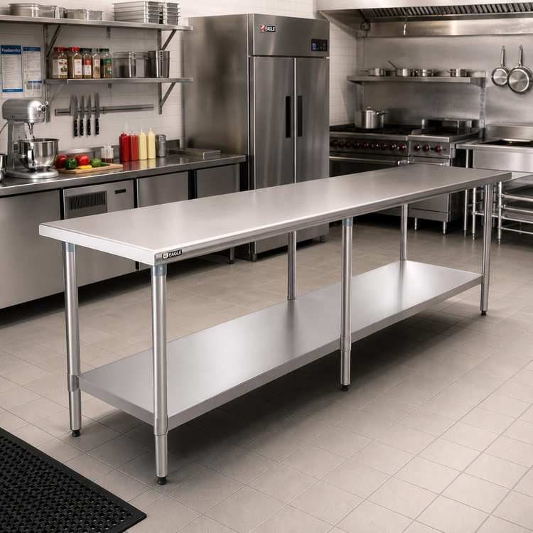 Product image #2 for Eagle Group Deluxe Series 144-Inch x 24-Inch Stainless Steel Work Table with Adjustable Undershelf