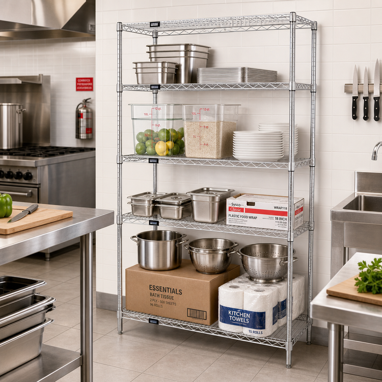 Product image #2 for Quantum Chrome Plated 5-Shelf Wire Shelving Starter Kit, 24 x 14 x 63 Inches