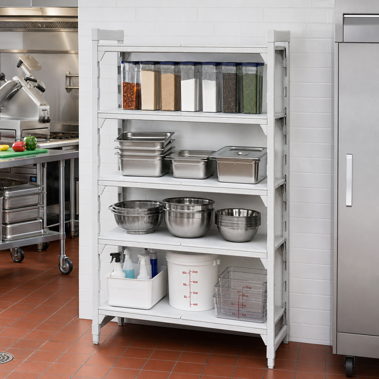 Product image #3 for Cambro Camshelving Premium 4-Shelf Solid Stationary Starter Unit, 18 x 60 x 72 Inches, Speckled Gray