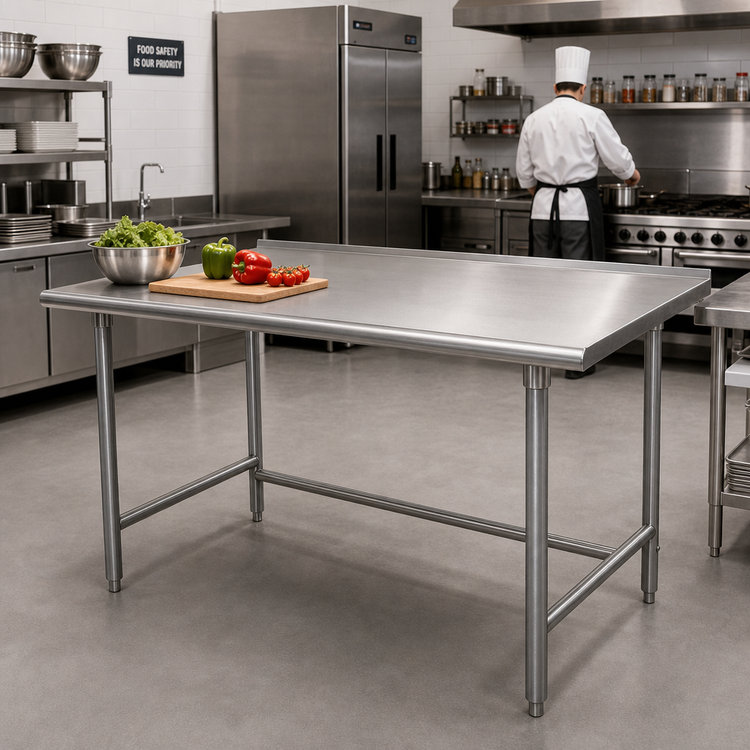 Product image #2 for Advance Tabco 60-Inch x 36-Inch 16-Gauge 430 Stainless Steel Open Base Work Table with 1-1/2-Inch Rear Up-Turn