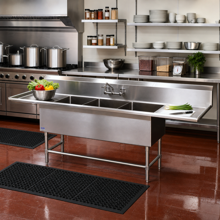 Product image #2 for John Boos Pro-Bowl 3-Compartment Floor Model Stainless Steel Sink with Dual Drainboards and 14-Inch Deep Bowls