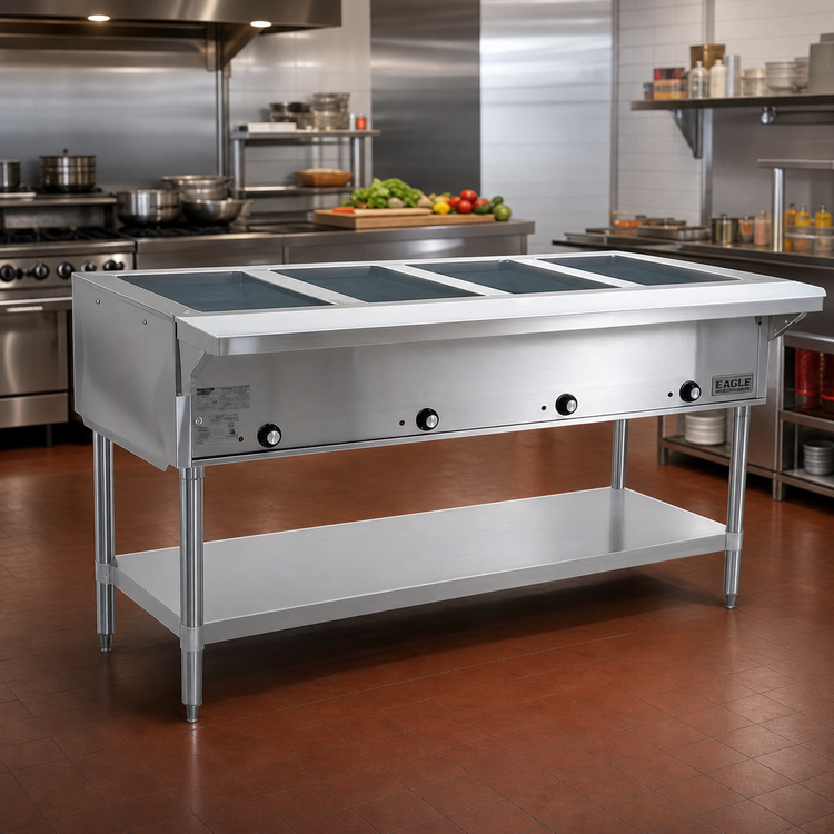 Product image #2 for Eagle Group 63-1/2-Inch Natural Gas Hot Food Table with 4 Dry Wells, Open Base, and Undershelf