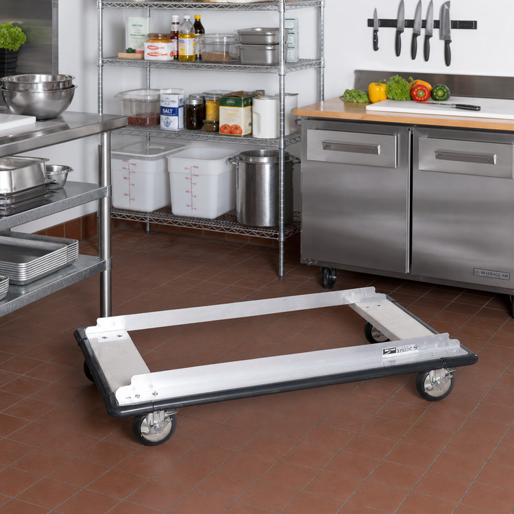 Product image #2 for Metro Super Erecta Aluminum Stock Truck Dolly, 60" W x 24" D, Wraparound Bumper, 2 Swivel and 2 Brake/Lock Casters