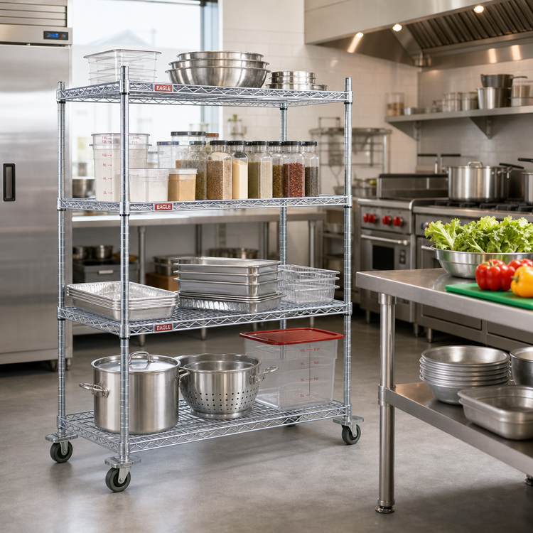 Product image #2 for EAGLEbrite 4-Tier Wire Shelving Dolly Truck, 36 x 18 Inches, Zinc Finish, Swivel/Brake Casters