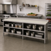 Thumbnail image #2 for John Boos 108 x 30 Inch Poly Top Work Table with Open Front Cabinet Base, Stainless Steel Construction, 3/4 Inch Reversible Surface and 5 Inch Backsplash