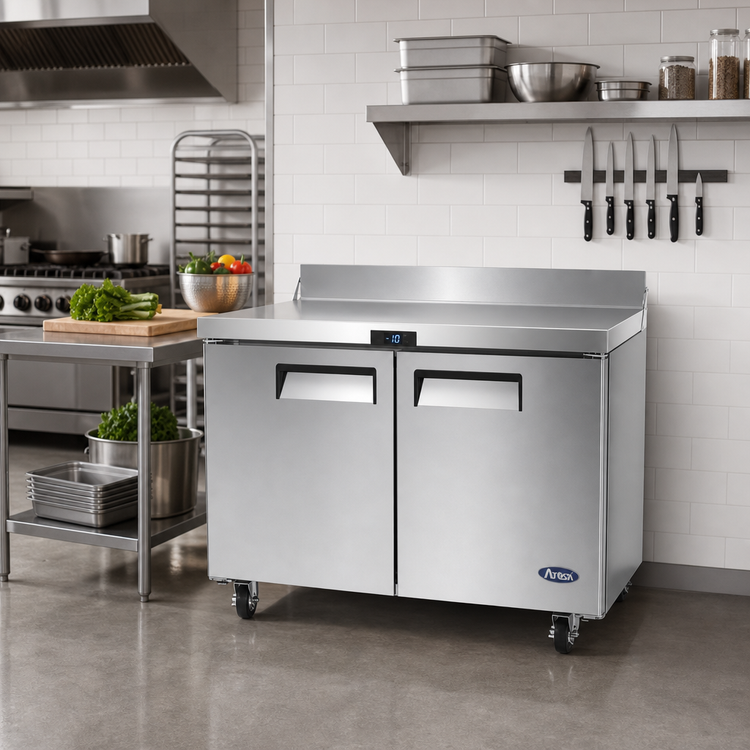 Product image #2 for Atosa Two-Section Stainless Steel Worktop Freezer with Backsplash, 13.4 Cu. Ft., Solid Doors