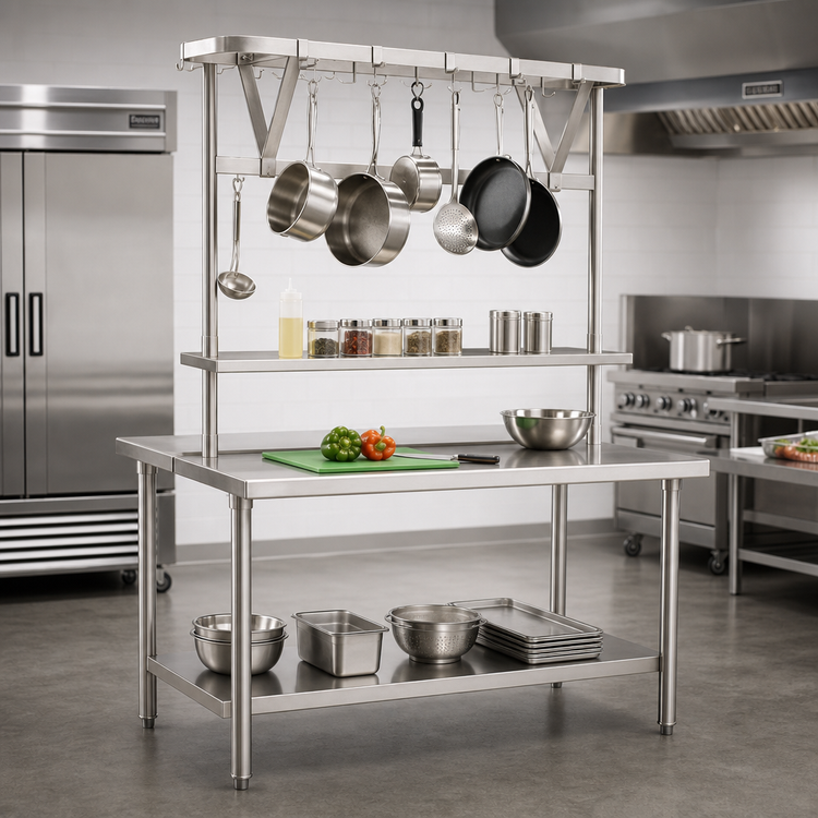 Product image #2 for Eagle Group TM48PR Stainless Steel Table-Mounted Triple-Bar Pot Rack for 48-Inch Tables