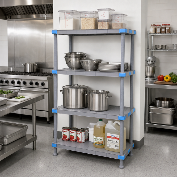 Product image #2 for Quantum Millenia 30"W x 21"D x 62"H Gray Polymer Stationary Starter Shelving Unit with 4 Solid Shelves