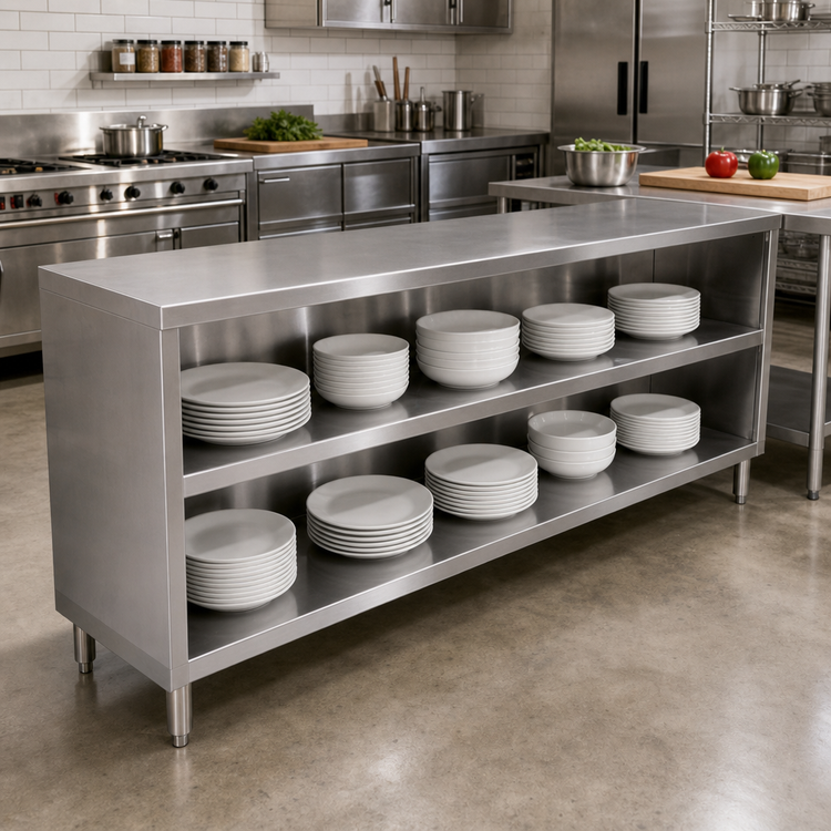 Product image #2 for John Boos 144-Inch Open-Front Stainless Steel Dish Cabinet with Mid-Shelf