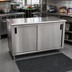 Thumbnail image #2 for Advance Tabco Enclosed Work Table with Cabinet Base, Mid-Shelf, Sliding Doors, and 14-Gauge 304 Stainless Steel Top, 108 x 30 Inches