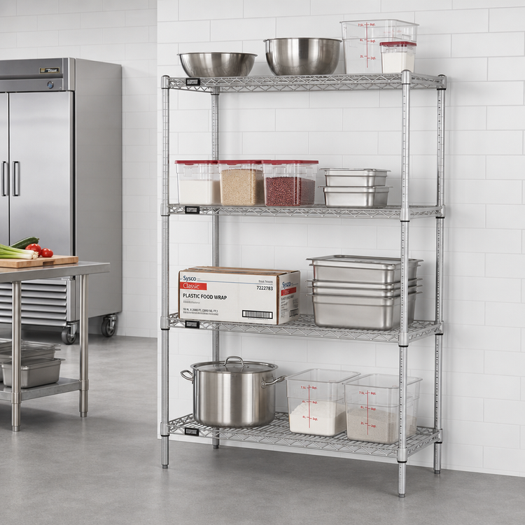Product image #2 for Quantum 42"W x 21"D x 86"H Stationary Wire Shelving Starter Kit with 4 Shelves, 304 Stainless Steel