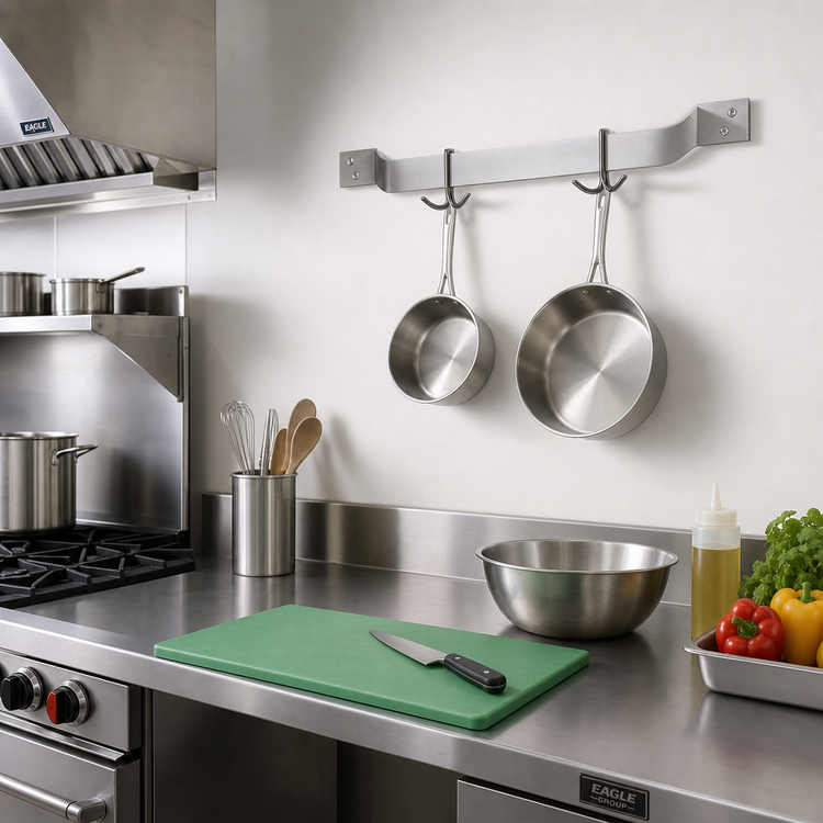 Product image #2 for Eagle Group 24-Inch Aluminum Wall-Mount Single Bar Pot Rack with Two Double-Prong Hooks