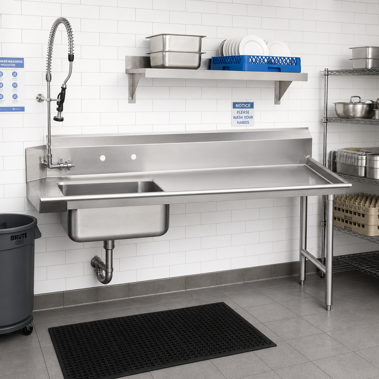 Product image #2 for Advance Tabco Special Value Series Right-Hand Straight Soil Dishtable with Pre-Rinse Sink, 95 Inch Wide