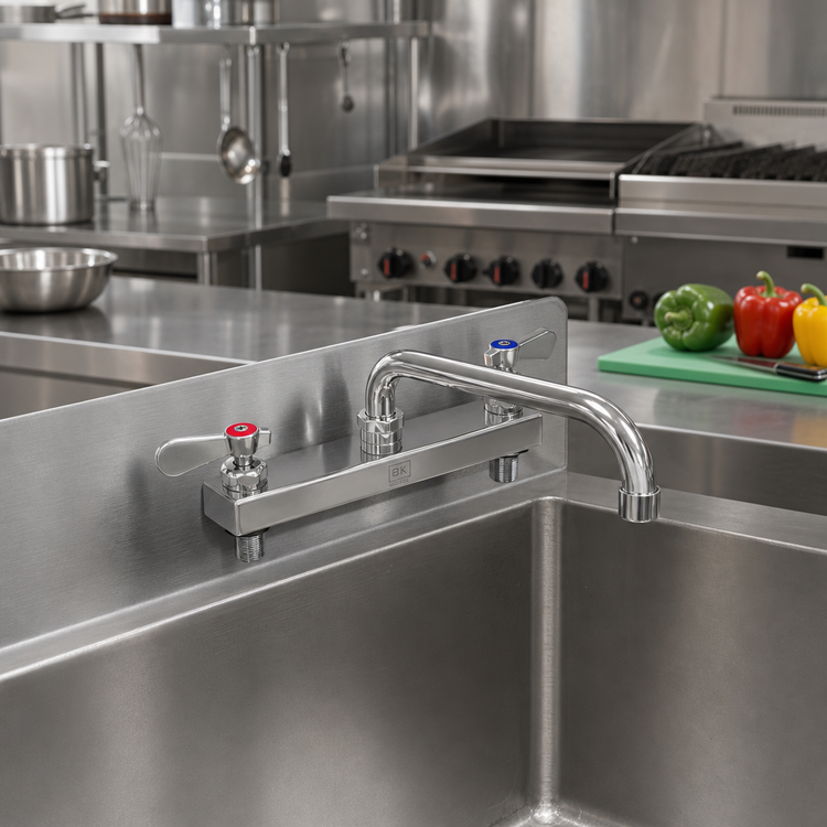 Product image #2 for BK Resources Evolution Deck Mount Manual Faucet with 8-Inch Centers and 6-Inch Swing Spout