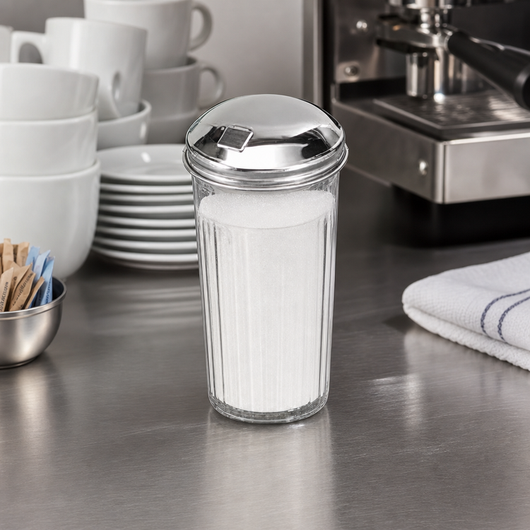 Product image #2 for American Metalcraft 12 oz. Clear SAN Plastic Nestable Sugar Pourer/Shaker with Stainless Steel Top