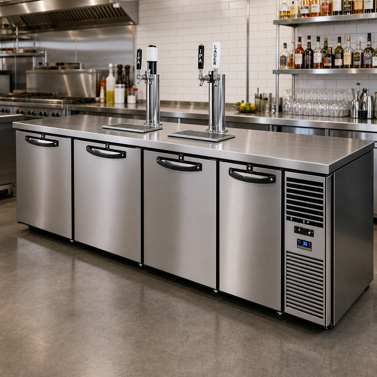 Product image #2 for True Premier Bar Four-Section Refrigerated Draft Beer Cooler, 108-Inch Wide, Flat Top
