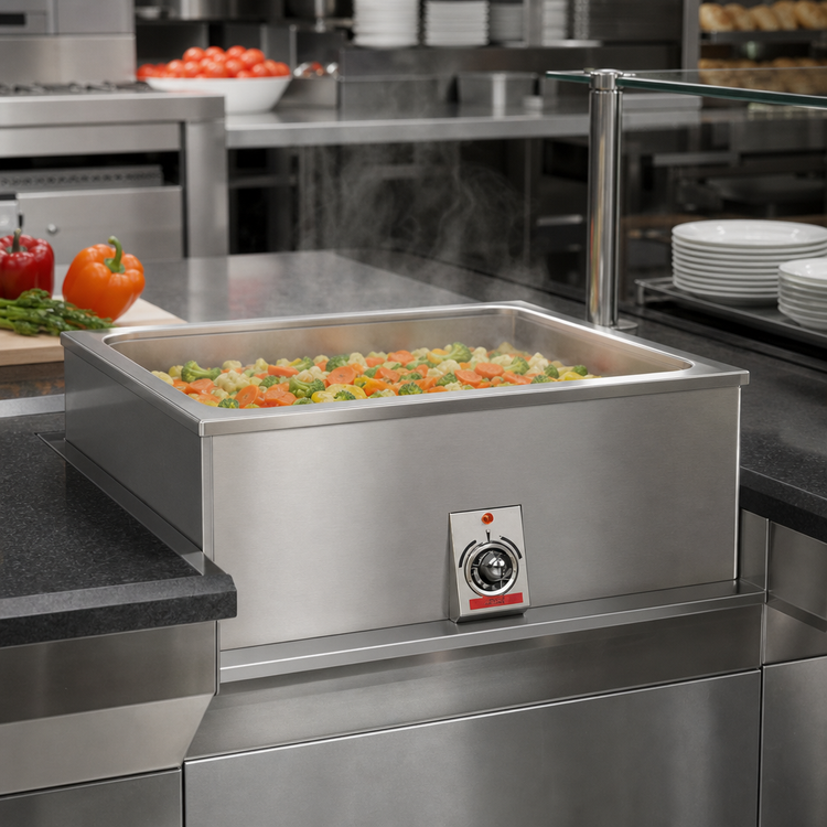 Product image #2 for Single-Well Built-In Electric Bottom-Mount Square Corner Hot Food Well, 12 x 20 Pan, Wet/Dry, Thermostatic, With Drain
