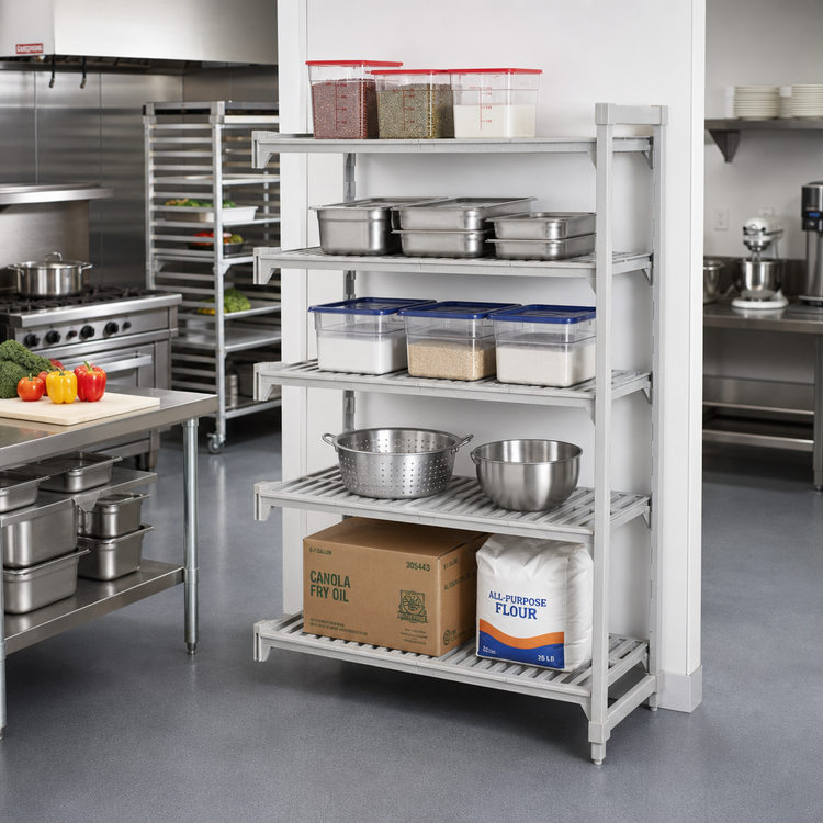 Product image #3 for Cambro Camshelving Premium 5-Shelf Vented Add-On Polymer Shelving Unit, 24" x 24" x 64", Speckled Gray