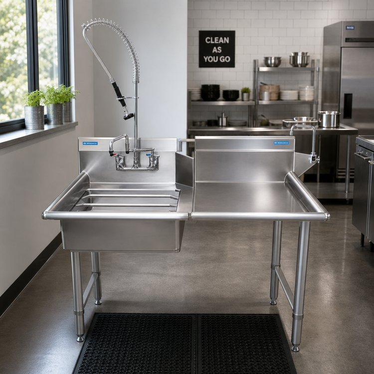 Product image #2 for BK Resources 72-Inch Left-to-Right Dish Table Kit with Pre-Rinse Assembly and Add-On Faucet