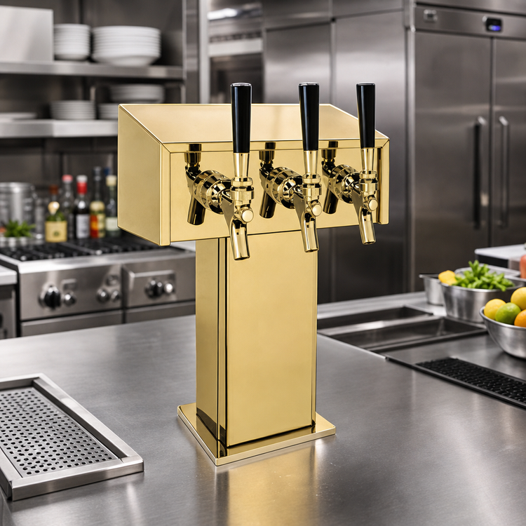 Product image #2 for Perlick Extra High 3-Faucet Countertop Glycol-Cooled Tee Draft Beer Tower, Tarnish-Free Brass