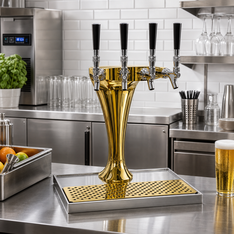 Product image #2 for Glastender Cobra Tower 4-Faucet Air-Cooled Draft Dispensing Tower, Gold Finish, Countertop Mount