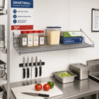 Thumbnail image #2 for Metro SmartWall GS1848K4 Wall-Mounted Grid Shelf, 48 x 18 in, Retaining Edge, Gray Epoxy Finish, Microban Antimicrobial Protection