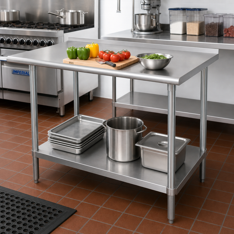 Product image #2 for Advance Tabco Special Value 48" x 36" Stainless Steel Work Table with 1-1/2" Rear Backsplash and Undershelf