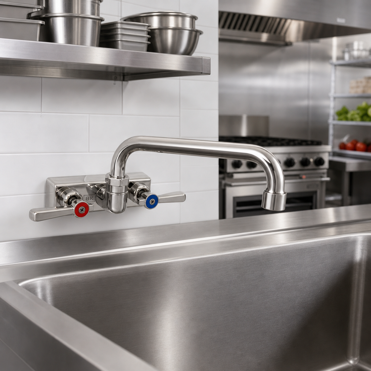 Product image #2 for BK Resources Evolution Splash-Mounted Faucet with 4-Inch Centers and 6-Inch Swing Spout