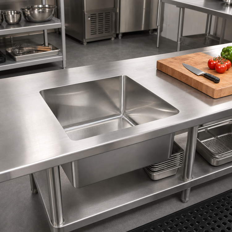 Product image #2 for John Boos Weld-In Undermount 1-Compartment Sink with Stainless Steel Bowl, 20 x 20 x 14 Inches