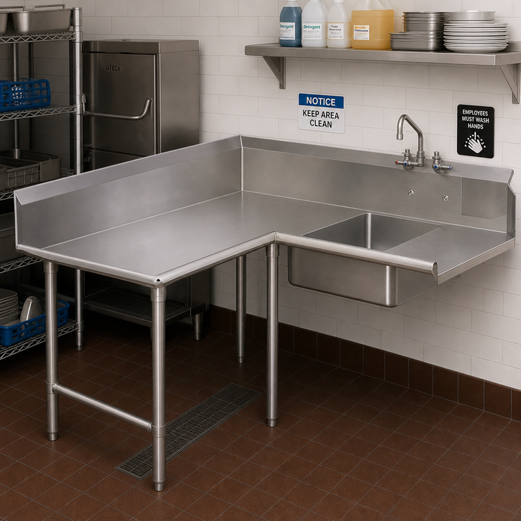 Product image #2 for John Boos Pro-Bowl 144-Inch L-Shaped Corner Soiled Dishtable with 20" x 20" x 8" Sink Bowl