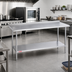 Thumbnail image #2 for Duke 108-Inch x 30-Inch 14-Gauge 300 Series Stainless Steel Work Table with 1-1/8-Inch Straight Riser