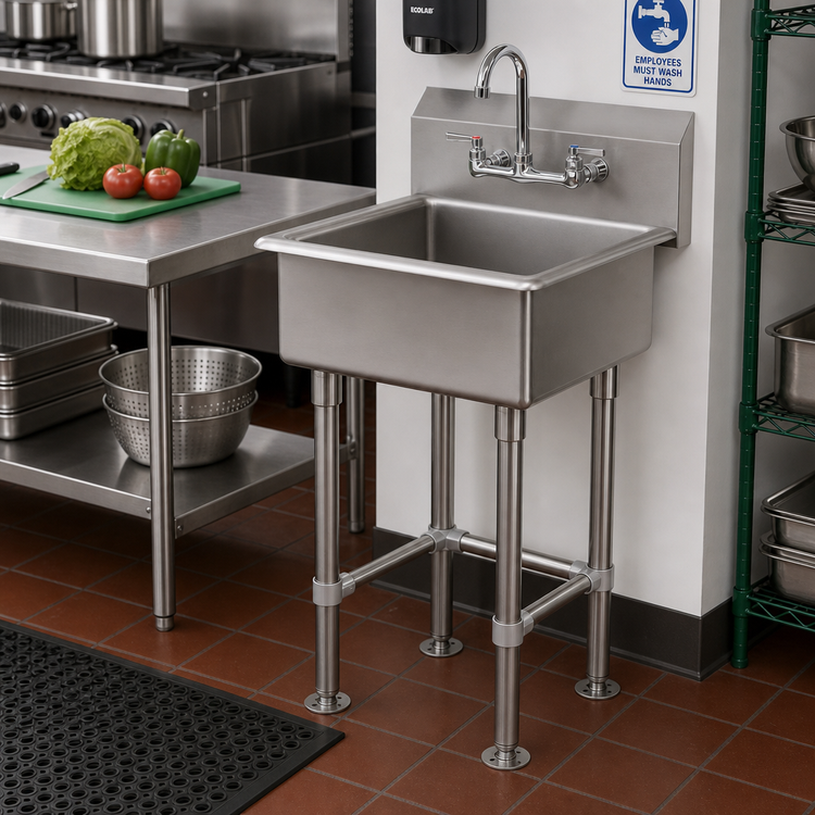 Product image #2 for Advance Tabco Freestanding Stainless Steel Service Sink with 24" x 18" x 12" Bowl, Backsplash, Faucet, and Drain