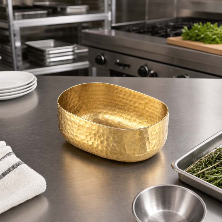Product image #2 for American Metalcraft Hammered Aluminum Oval Entrée Basket, 25 oz., Gold