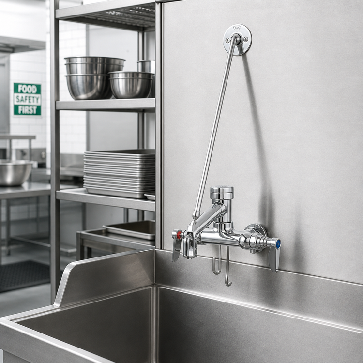 Product image #2 for T&S Brass B-0667-RGHM Rough Chrome-Plated Service Sink Faucet with Adjustable Centers, Vacuum Breaker Nozzle, and Pail Hook